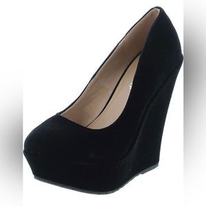 Delicacy Black Velvet Slip on Platform Wedge High Heel Shoes